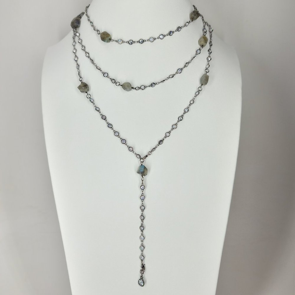 NEW CZ Diamond by the Yard Labradorite Necklace - Picture 10 of 14